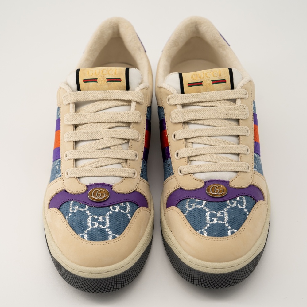 size 41.5G 11.5 US Gucci Screener Enamel Aged Sneakers Beige Blue Red - Picture 3 of 13